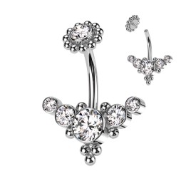 Piercing nombril argenté aux zircons – Acier chirurgical