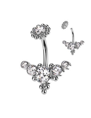 Piercing nombril argenté aux zircons – Acier chirurgical