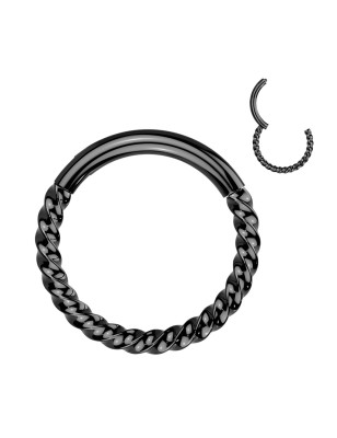 Anneau d’oreille noir tressé – Acier chirurgical 8/10 mm