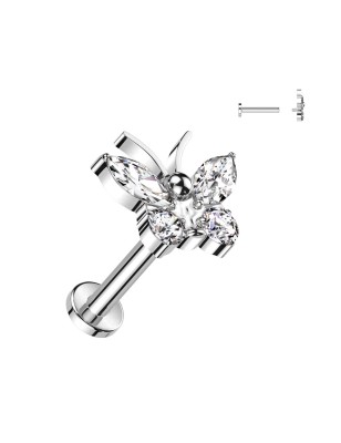 Piercing oreille papillon titane avec zircons – Hypoallergénique
