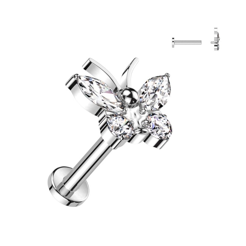 Piercing oreille titane papillon strass