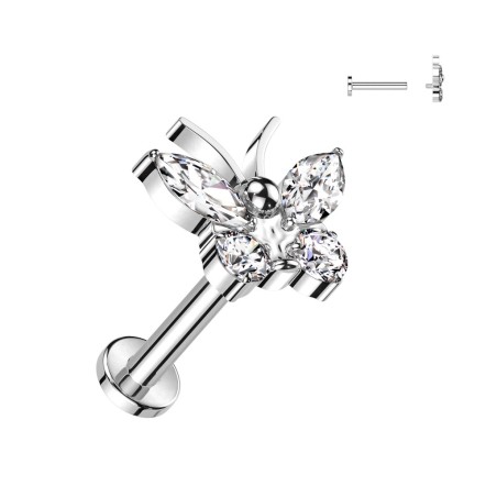 Piercing oreille papillon titane avec zircons – Hypoallergénique