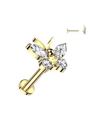 Piercing oreille papillon titane doré – Zircons brillants