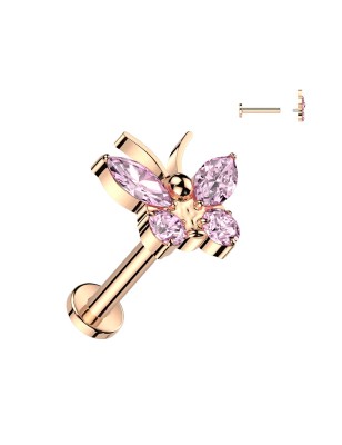 Piercing papillon titane rose gold – Zircons roses brillants