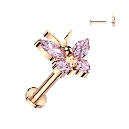 Piercing papillon titane rose gold – Zircons roses brillants