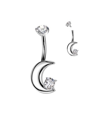 Piercing nombril lune en titane – Zircons blancs