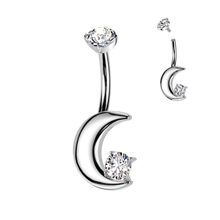 Piercing nombril lune en titane – Zircons blancs