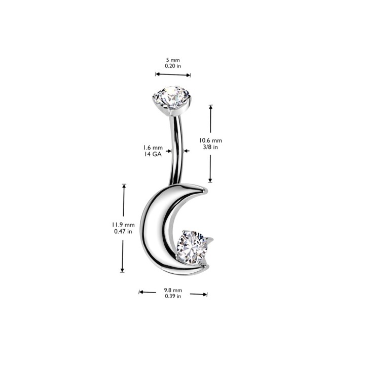 Piercing nombril lune en titane – Zircons blancs