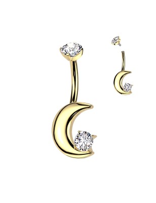 Piercing nombril lune dorée en titane – Zircons blancs
