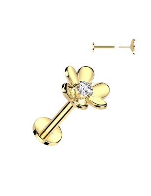 Piercing oreille fleur dorée – Acier doré push-in