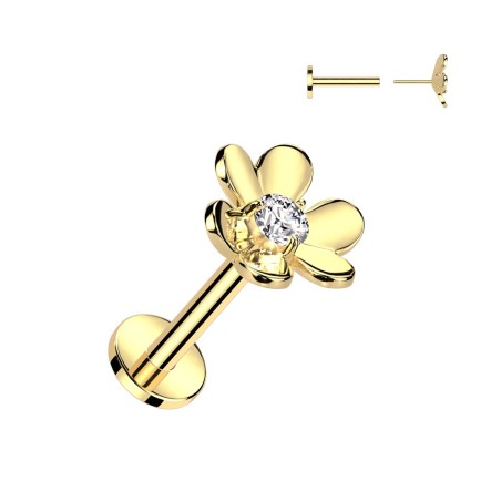 Piercing oreille fleur dorée – Acier doré push-in