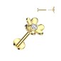 Piercing oreille acier doré fleur push-in