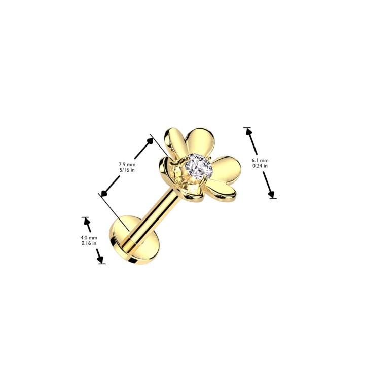 Piercing oreille fleur dorée – Acier doré push-in