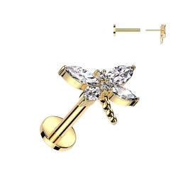 Piercing oreille libellule doré – Acier avec zircons push-in