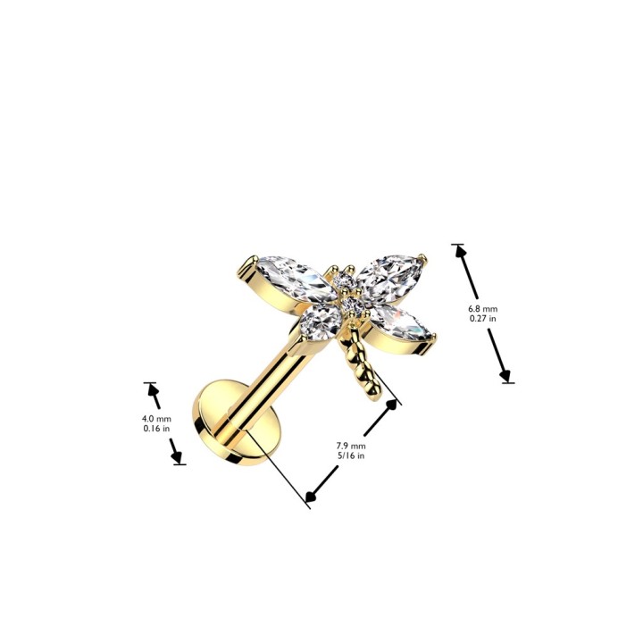 Piercing oreille libellule doré – Acier avec zircons push-in