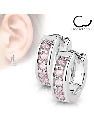 Boucles d’Oreilles Créoles Femme – Acier & Strass Roses