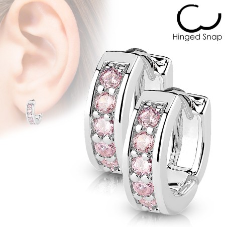 Boucles d’Oreilles Créoles Femme – Acier & Strass Roses