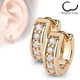 Boucles d’Oreilles Créoles Rose Gold – Acier & Strass Blancs