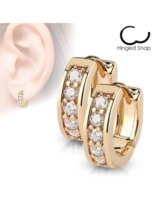 Boucles d’Oreilles Créoles Rose Gold – Acier & Strass Blancs