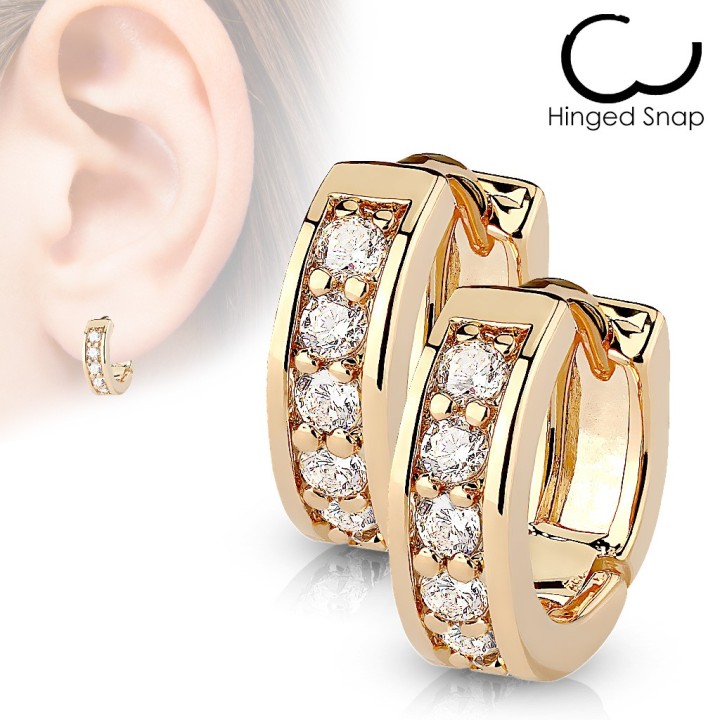 Boucles d’Oreilles Créoles Rose Gold – Acier & Strass Blancs