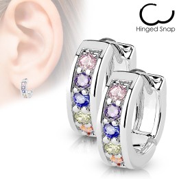 Boucles d’Oreilles Créoles Multicolores – Acier & Strass Arc-en-Ciel