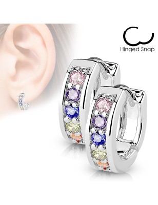 Boucles d’Oreilles Créoles Multicolores – Acier & Strass Arc-en-Ciel