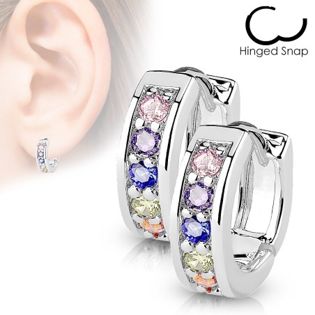 Boucles d’Oreilles Créoles Multicolores – Acier & Strass Arc-en-Ciel