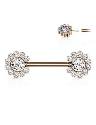 Piercing téton fleur rose gold push-in – Acier & zircons