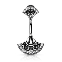 Piercing nombril éventail tribal acier & laiton – Zircons brillants