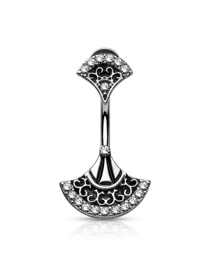 Piercing nombril éventail tribal acier & laiton – Zircons brillants