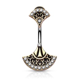 Piercing nombril éventail tribal doré – Acier & laiton