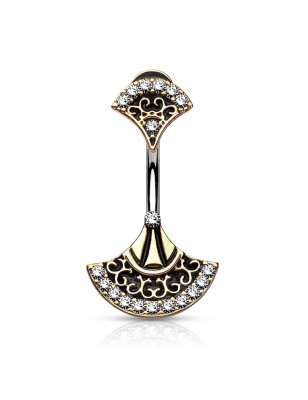 Piercing nombril éventail tribal doré – Acier & laiton