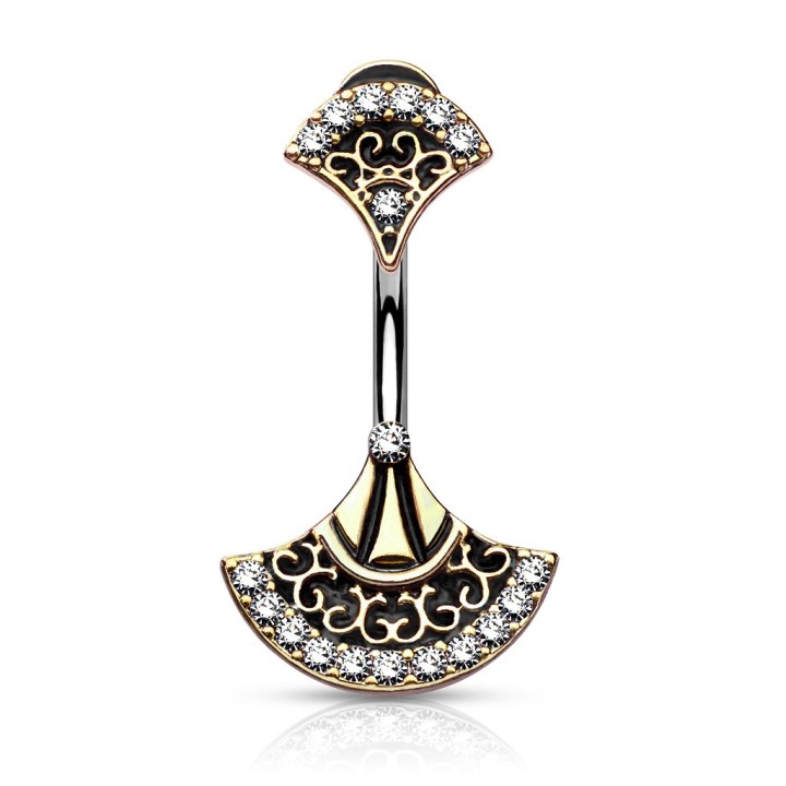 Piercing nombril éventail tribal doré – Acier & laiton