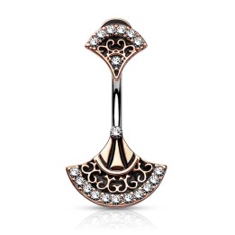 Piercing nombril éventail tribal cuivré – Acier & zircons