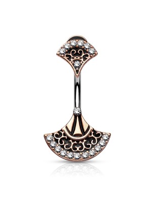 Piercing nombril éventail tribal cuivré – Acier & zircons