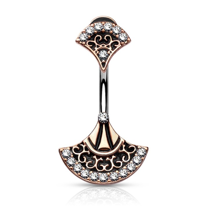 Piercing nombril éventail tribal cuivré – Acier & zircons