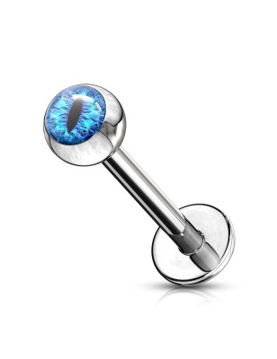 Labret acier œil de serpent bleu | Piercing reptilien original