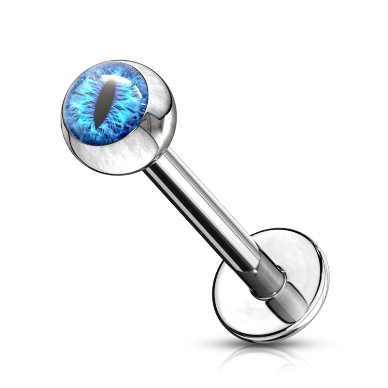 Piercing labret oreille oeil de serpent bleu