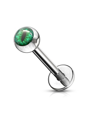 Labret acier œil de serpent vert | Piercing reptilien unique