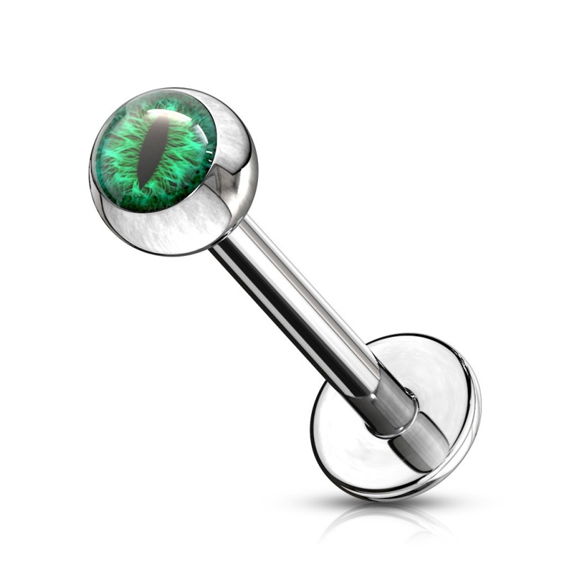 Piercing labret oreille oeil de serpent vert