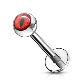 Labret acier œil de serpent rouge | Piercing reptilien intense