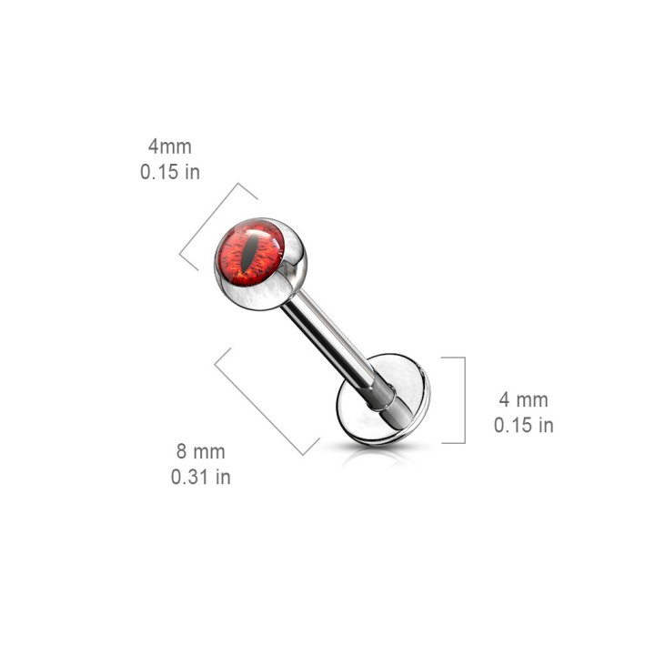 Labret acier œil de serpent rouge | Piercing reptilien intense