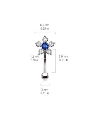 Piercing banane fleur zircon bleu | Acier chirurgical