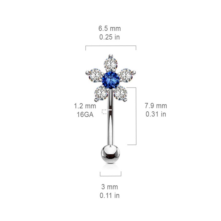 Piercing banane fleur zircon bleu | Acier chirurgical