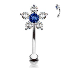 Piercing banane fleur zircon bleu | Acier chirurgical