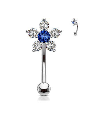 Piercing banane fleur zircon bleu | Acier chirurgical