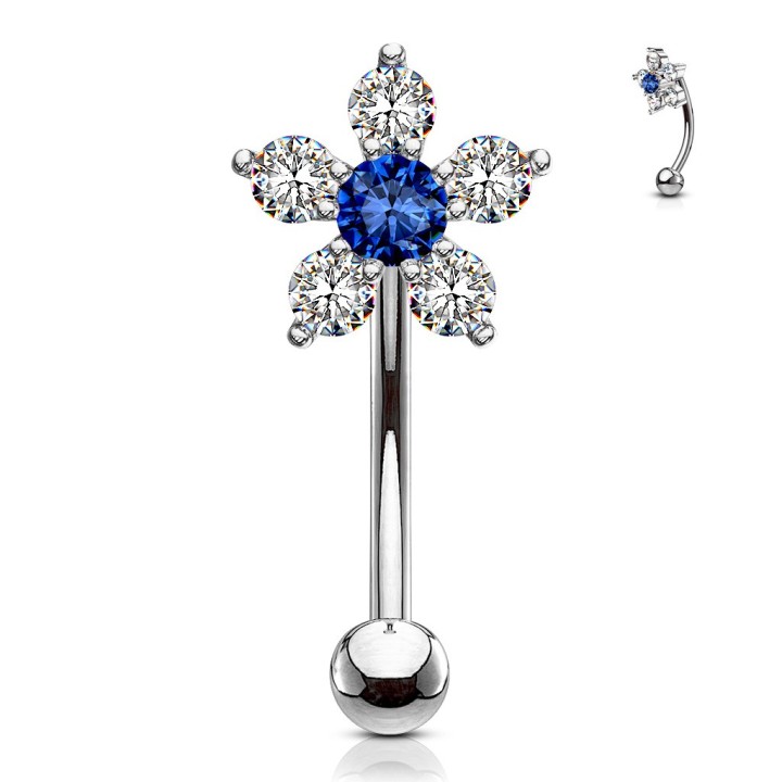 Piercing banane fleur zircon bleu | Acier chirurgical
