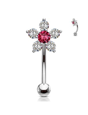 Piercing banane fleur zircon rose | Acier chirurgical