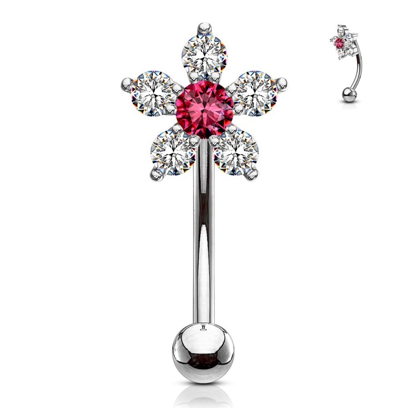 Piercing arcade et rook fleur en zircons rose Piercing arcade et rook fleur en zircons rose