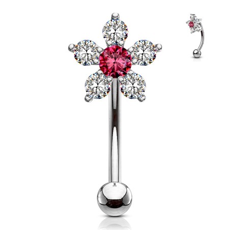 Piercing banane fleur zircon rose | Acier chirurgical